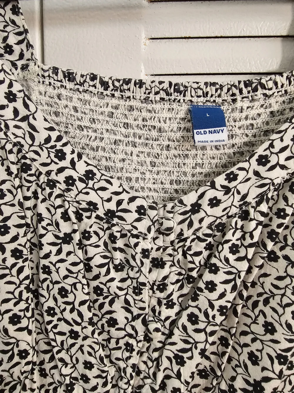 Scoop Neck Puff Sleeve Top - White with Black Floral